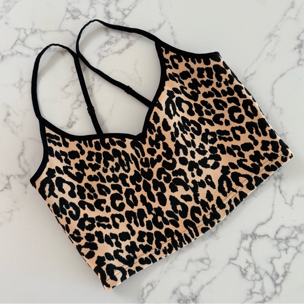 Adam Selman Sport Sweetheart Leopard Print Crop Tank Top - Size Medium